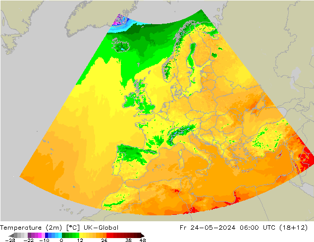 Temperaturkarte (2m) UK-Global Fr 24.05.2024 06 UTC