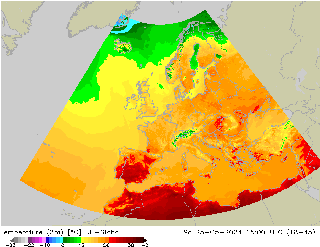 Temperatura (2m) UK-Global sáb 25.05.2024 15 UTC