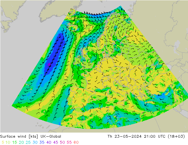 Surface wind UK-Global Th 23.05.2024 21 UTC