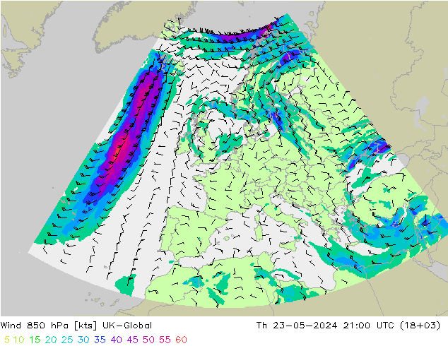 Vent 850 hPa UK-Global jeu 23.05.2024 21 UTC