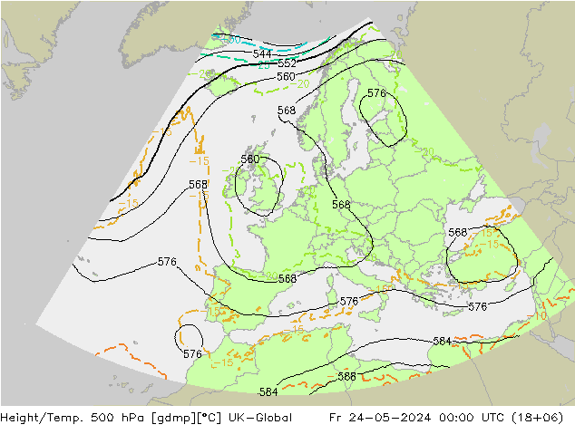 Height/Temp. 500 hPa UK-Global Fr 24.05.2024 00 UTC
