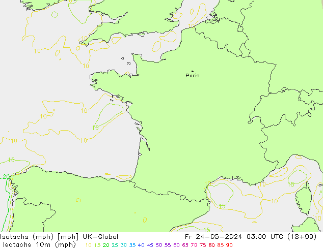 Isotachs (mph) UK-Global Fr 24.05.2024 03 UTC