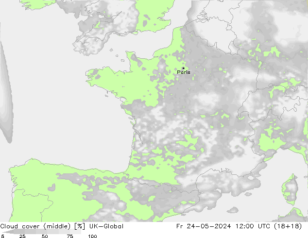 Cloud cover (middle) UK-Global Fr 24.05.2024 12 UTC