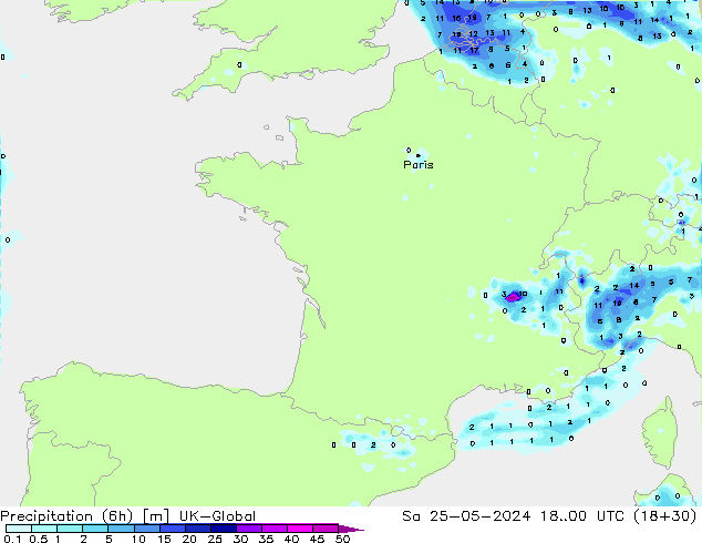 Precipitation (6h) UK-Global Sa 25.05.2024 00 UTC