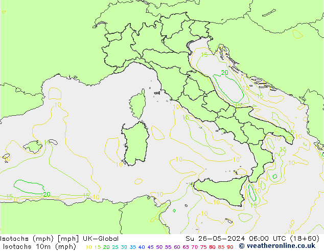 Isotachs (mph) UK-Global  26.05.2024 06 UTC