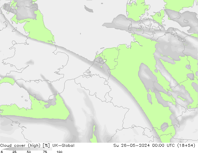 Cloud cover (high) UK-Global Su 26.05.2024 00 UTC