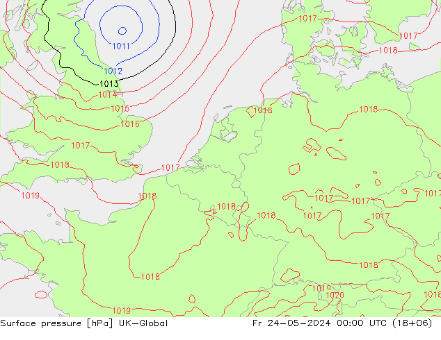 Luchtdruk (Grond) UK-Global vr 24.05.2024 00 UTC