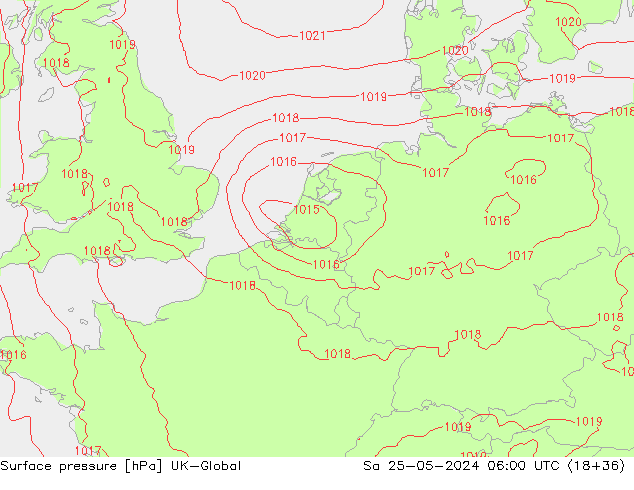 Presión superficial UK-Global sáb 25.05.2024 06 UTC