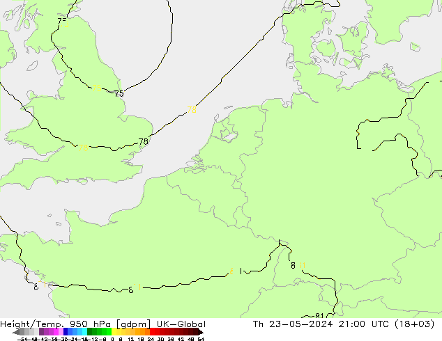 Hoogte/Temp. 950 hPa UK-Global do 23.05.2024 21 UTC