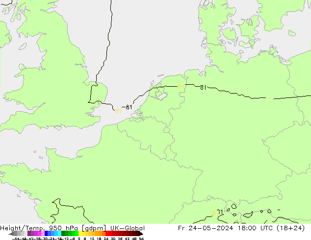 Height/Temp. 950 hPa UK-Global ven 24.05.2024 18 UTC
