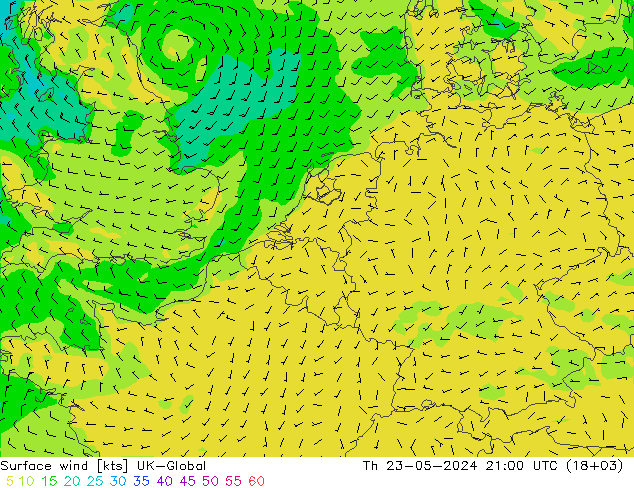风 10 米 UK-Global 星期四 23.05.2024 21 UTC