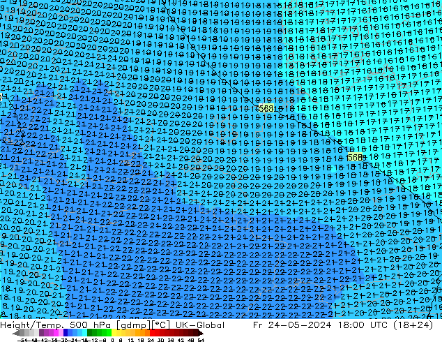 Height/Temp. 500 hPa UK-Global Fr 24.05.2024 18 UTC