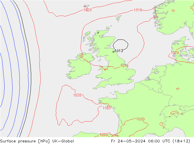 Surface pressure UK-Global Fr 24.05.2024 06 UTC