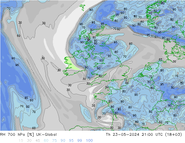 RH 700 hPa UK-Global Čt 23.05.2024 21 UTC