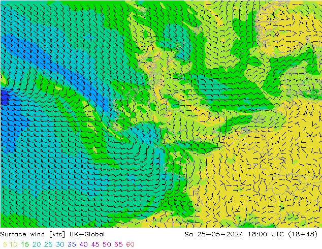 Surface wind UK-Global Sa 25.05.2024 18 UTC