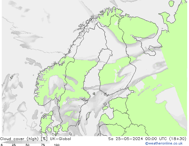 Cloud cover (high) UK-Global Sa 25.05.2024 00 UTC