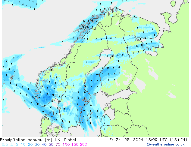 Precipitation accum. UK-Global пт 24.05.2024 18 UTC