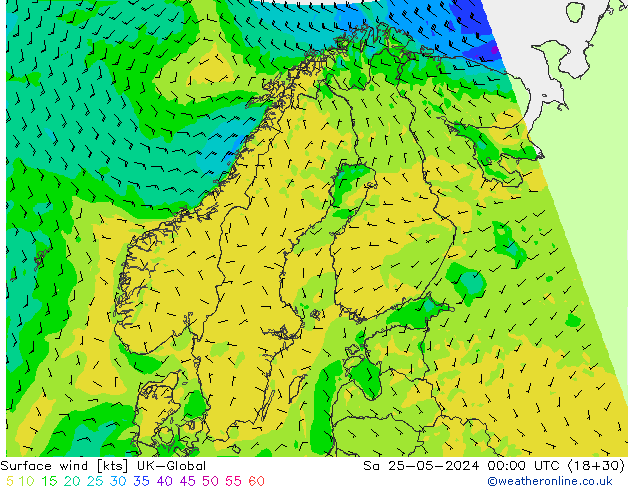 Surface wind UK-Global Sa 25.05.2024 00 UTC