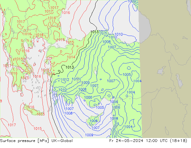 Atmosférický tlak UK-Global Pá 24.05.2024 12 UTC