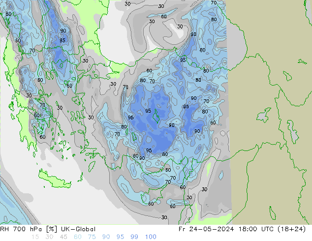 RH 700 hPa UK-Global Sex 24.05.2024 18 UTC