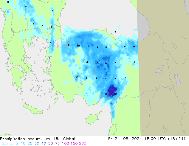 Precipitation accum. UK-Global Pá 24.05.2024 18 UTC