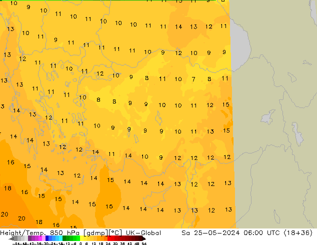 Height/Temp. 850 hPa UK-Global Sa 25.05.2024 06 UTC