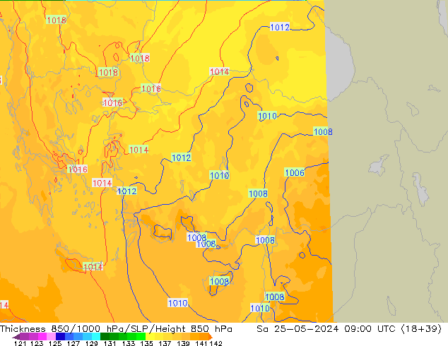 Thck 850-1000 hPa UK-Global sab 25.05.2024 09 UTC