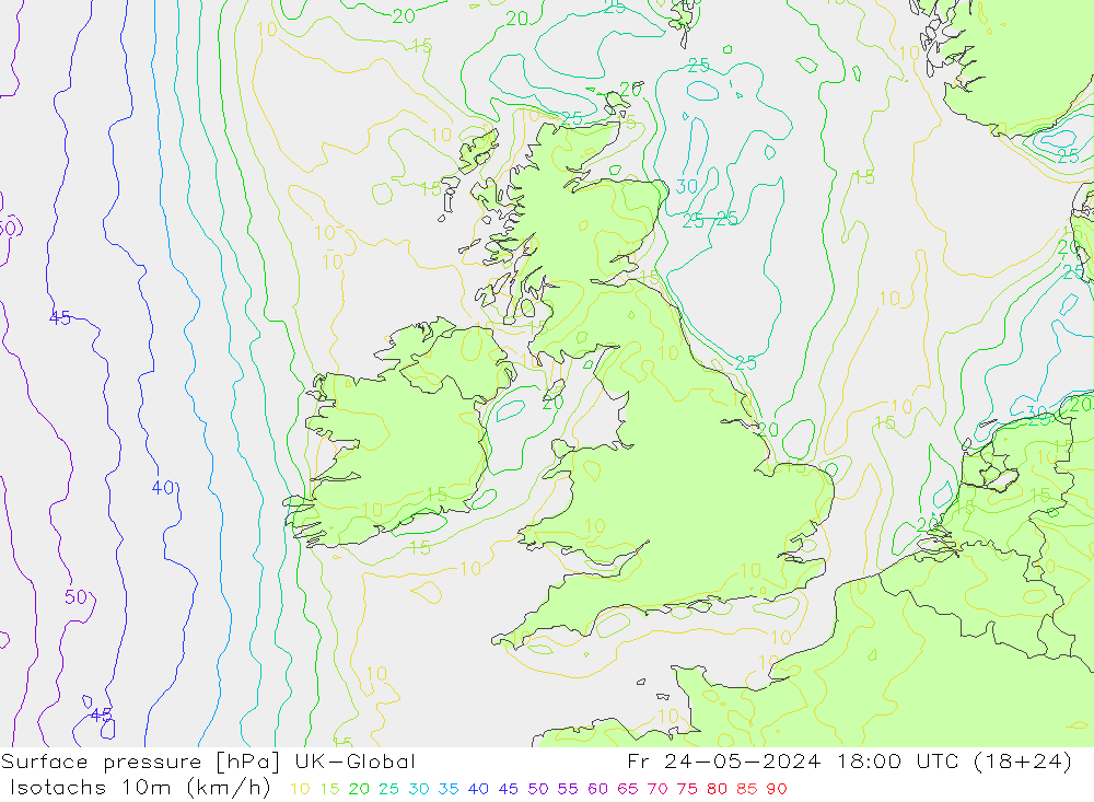 Eşrüzgar Hızları (km/sa) UK-Global Cu 24.05.2024 18 UTC
