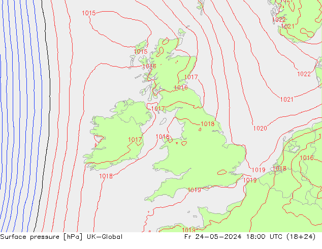 Surface pressure UK-Global Fr 24.05.2024 18 UTC