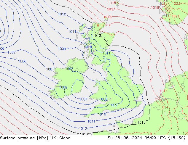 Surface pressure UK-Global Su 26.05.2024 06 UTC