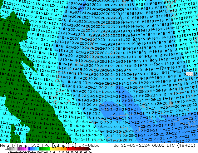 Géop./Temp. 500 hPa UK-Global sam 25.05.2024 00 UTC