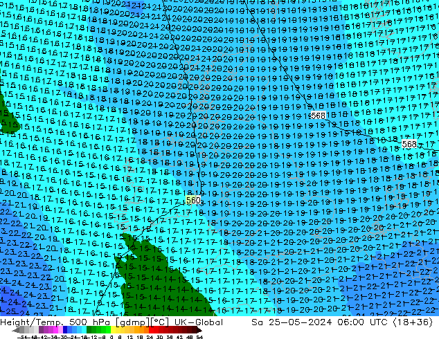 Height/Temp. 500 hPa UK-Global sab 25.05.2024 06 UTC