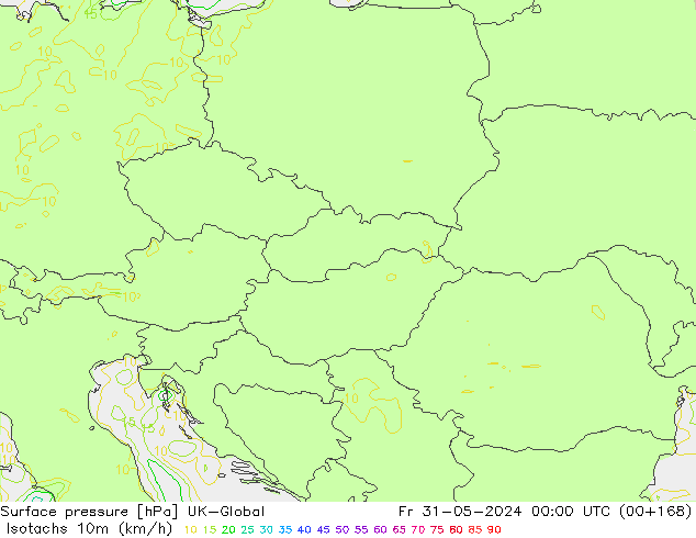 Isotachs (kph) UK-Global Fr 31.05.2024 00 UTC