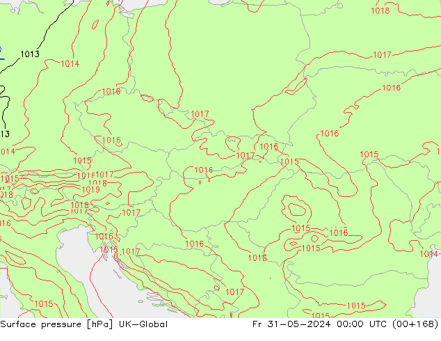 Atmosférický tlak UK-Global Pá 31.05.2024 00 UTC