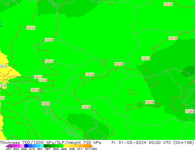 Thck 700-1000 гПа UK-Global пт 31.05.2024 00 UTC