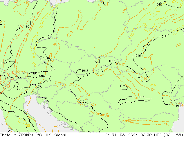 Theta-e 700hPa UK-Global Fr 31.05.2024 00 UTC