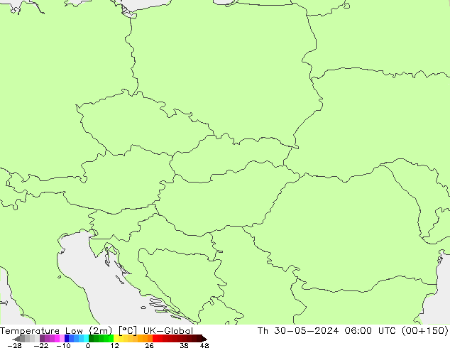 Temperature Low (2m) UK-Global Th 30.05.2024 06 UTC