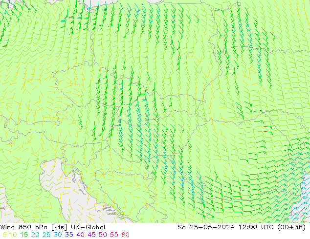 Rüzgar 850 hPa UK-Global Cts 25.05.2024 12 UTC