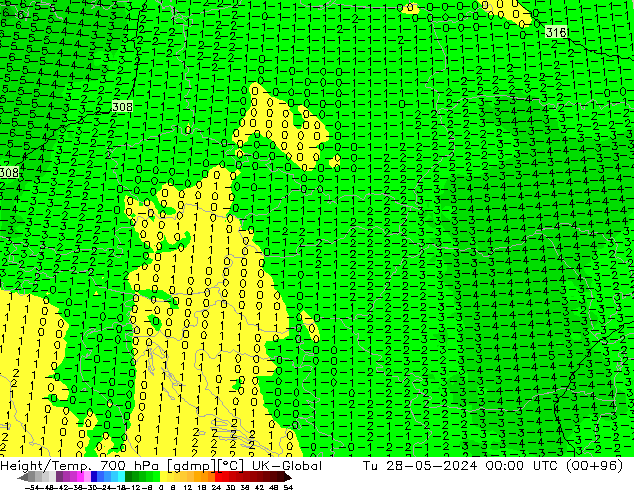 Height/Temp. 700 hPa UK-Global wto. 28.05.2024 00 UTC