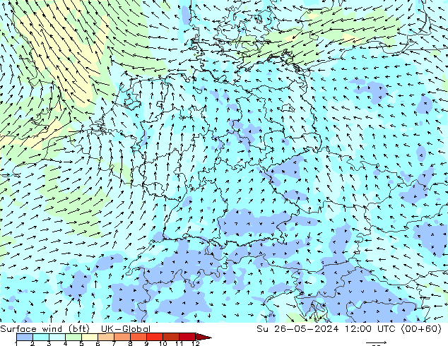 Rüzgar 10 m (bft) UK-Global Paz 26.05.2024 12 UTC