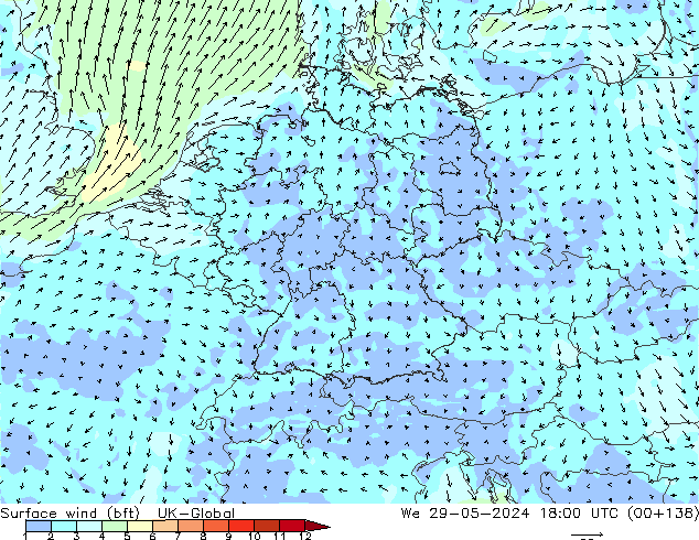 Rüzgar 10 m (bft) UK-Global Çar 29.05.2024 18 UTC