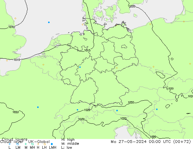 Cloud layer UK-Global Mo 27.05.2024 00 UTC