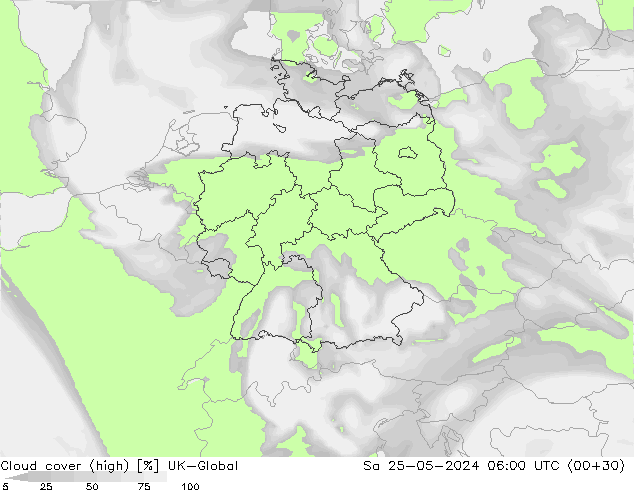 Nuages (élevé) UK-Global sam 25.05.2024 06 UTC