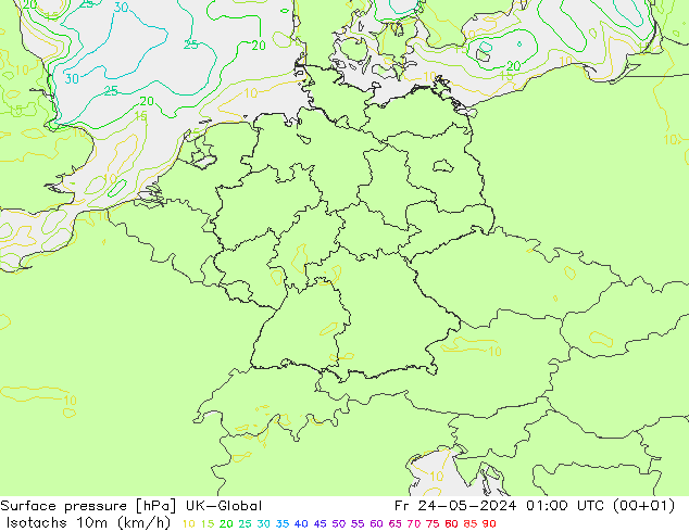 Isotachen (km/h) UK-Global Fr 24.05.2024 01 UTC