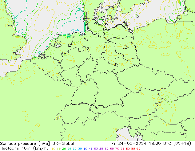 Isotachs (kph) UK-Global Fr 24.05.2024 18 UTC