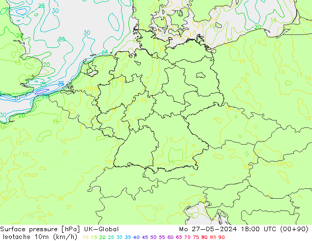 Isotachen (km/h) UK-Global Mo 27.05.2024 18 UTC