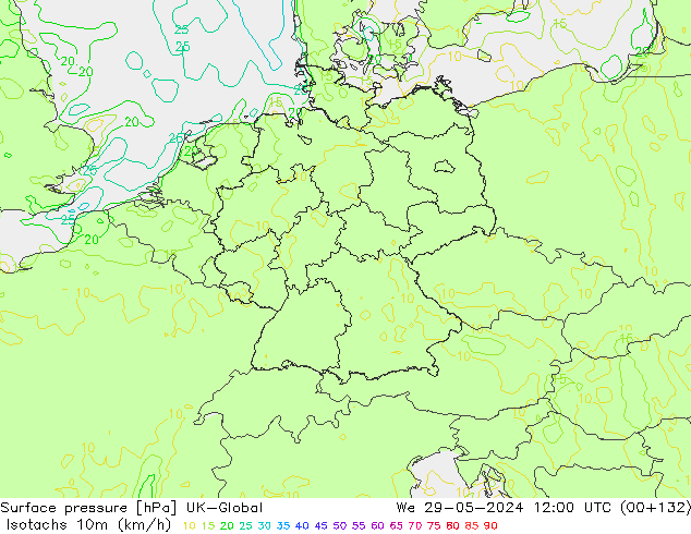 Isotachs (kph) UK-Global We 29.05.2024 12 UTC