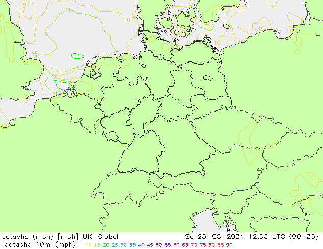 Izotacha (mph) UK-Global so. 25.05.2024 12 UTC