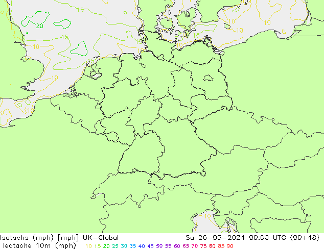 Isotachs (mph) UK-Global Вс 26.05.2024 00 UTC