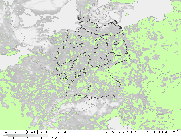 Bewolking (Laag) UK-Global za 25.05.2024 15 UTC